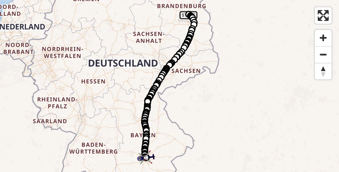 Flugroute Polizeihubschrauber Ahrensfelde Hubschrauberlandeplatz - Oberschleißheim, 16 August 2026, 17:59