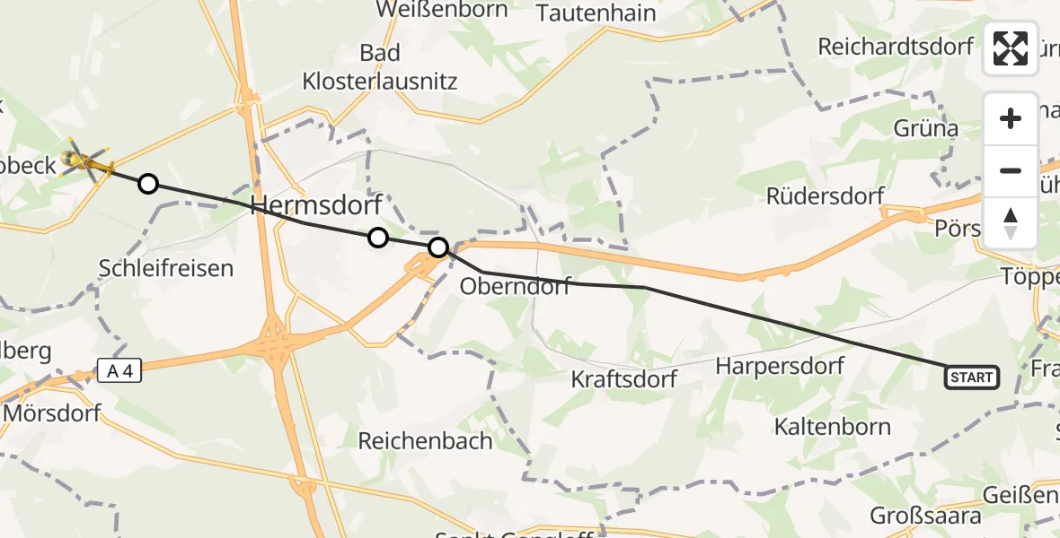 Flugroute Rettungshubschrauber Kraftsdorf - Bobeck, 16 August 2026, 18:07