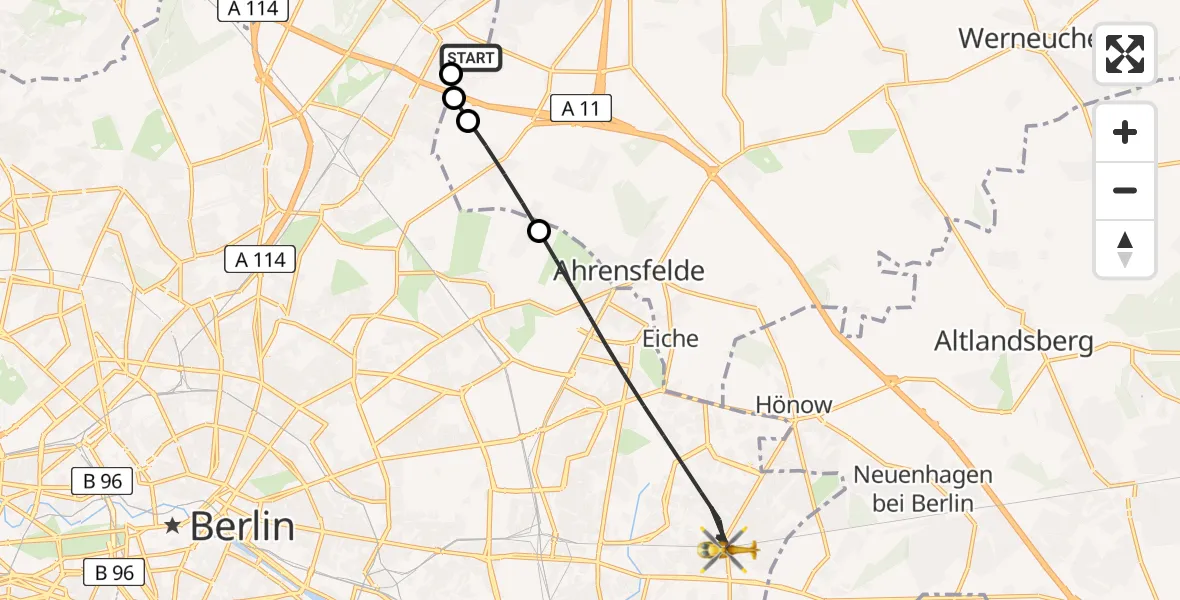 Flugroute Rettungshubschrauber Helios Clinic Berlin-Buch - Berlin, 16 August 2026, 18:19