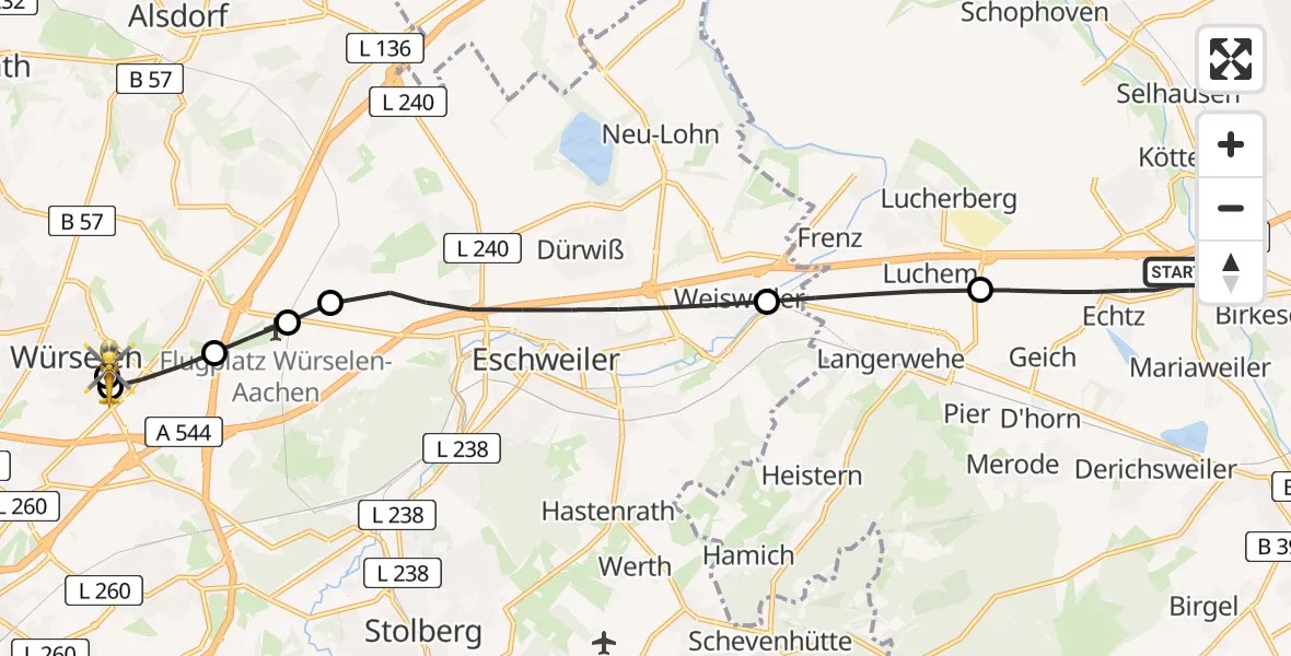 Flugroute Rettungshubschrauber Düren - Rhein-Maas Hospital, 16 August 2026, 18:24