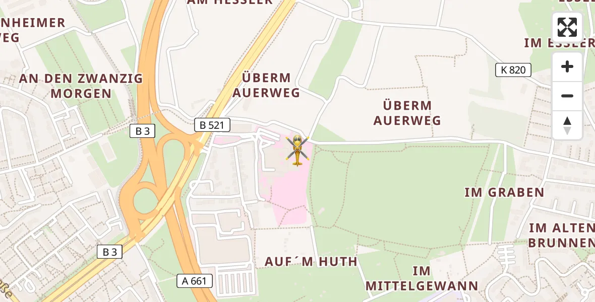 Flugroute Rettungshubschrauber Frankfurt am Main Accident Hospital Roof Helipad (CHX2) - Frankfurt am Main Accident Hospital Roof Helipad (CHX2), 16 August 2026, 18:54