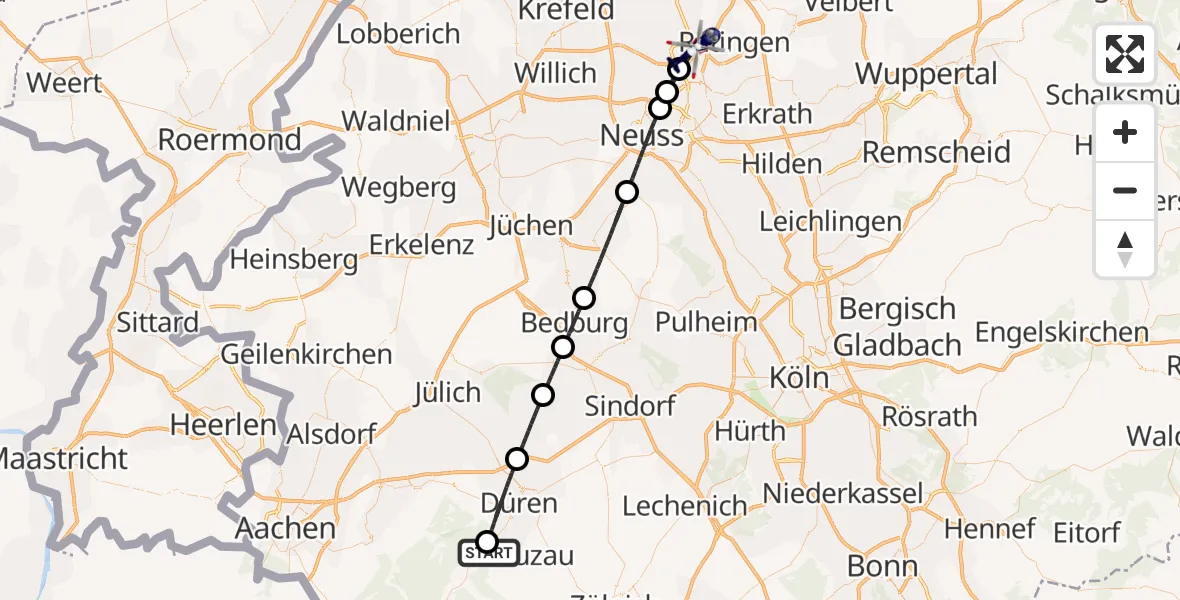 Flugroute Polizeihubschrauber Hürtgenwald - Düsseldorf Flughafen, 16 August 2026, 19:06