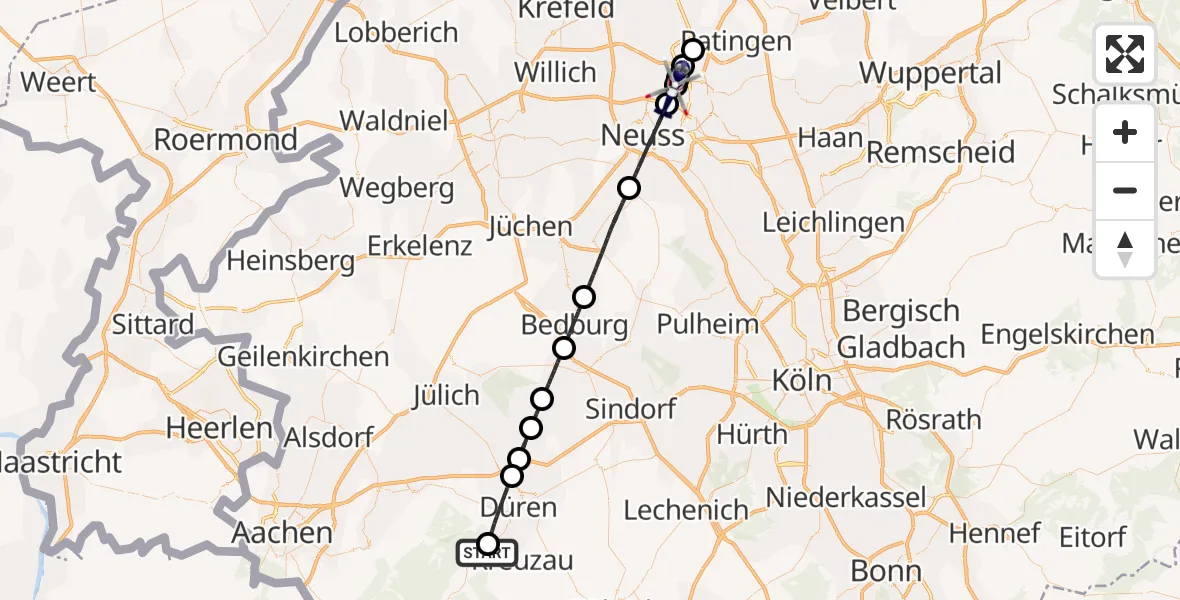 Flugroute Polizeihubschrauber Hürtgenwald - Düsseldorf, 16 August 2026, 19:09