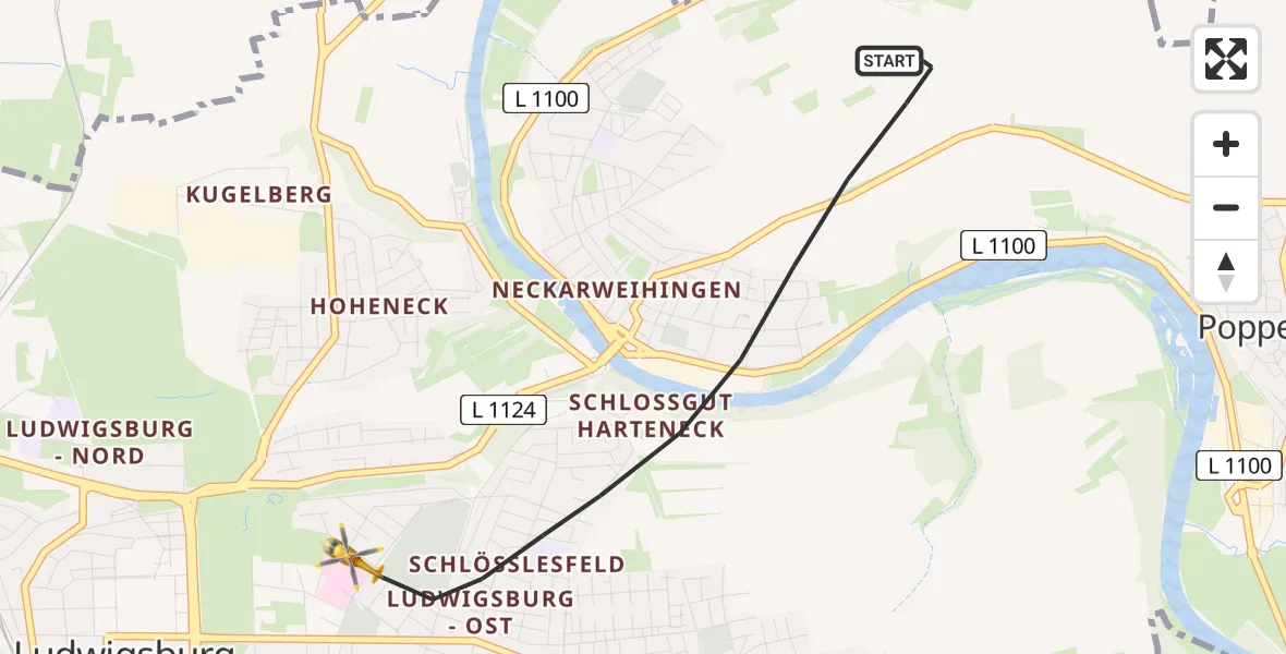 Flugroute Rettungshubschrauber Ludwigsburg - Ludwigsburg, 16 August 2026, 19:18