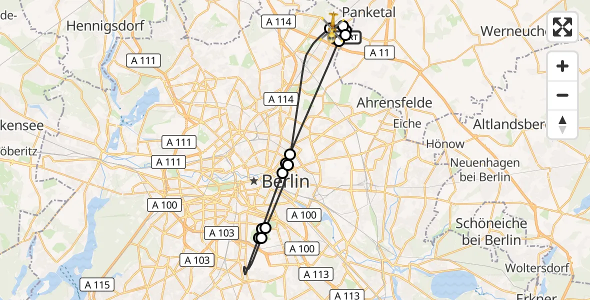 Flugroute Rettungshubschrauber Helios Clinic Berlin-Buch - Berlin, 16 August 2026, 19:59