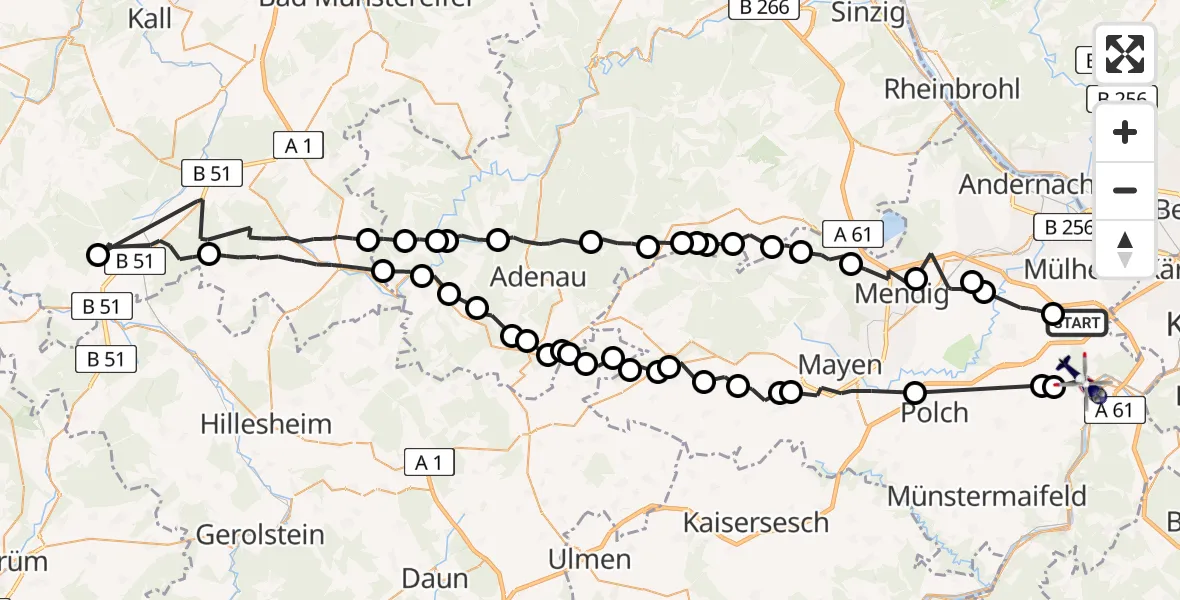 Flugroute Polizeihubschrauber Bassenheim - Kobern-Gondorf, 16 August 2026, 20:08
