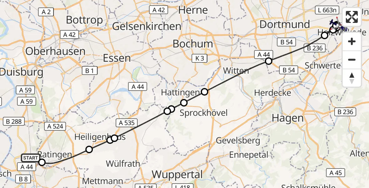 Flugroute Polizeihubschrauber Düsseldorf Flughafen - Dortmund Flughafen, 16 August 2026, 20:10