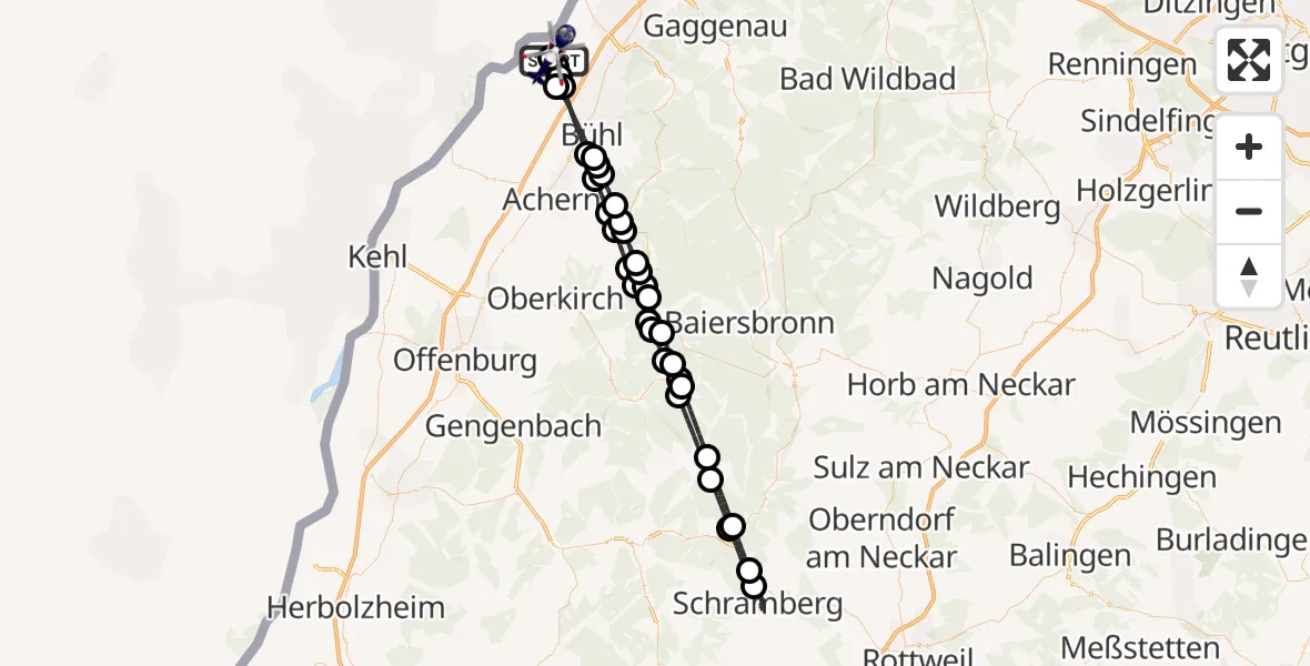 Flugroute Polizeihubschrauber Karlsruhe Baden-Baden Flughafen - Karlsruhe Baden-Baden Flughafen, 16 August 2026, 20:24