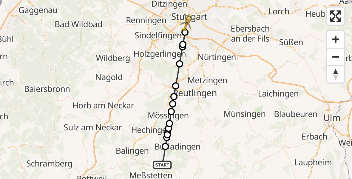 Flugroute Ambulanzhubschrauber Albstadt - Stuttgart, 16 August 2026, 20:42