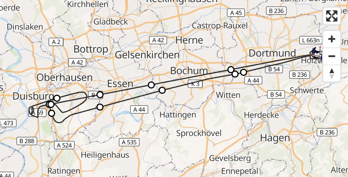 Flugroute Polizeihubschrauber Dortmund Flughafen - Dortmund Flughafen, 16 August 2026, 21:32