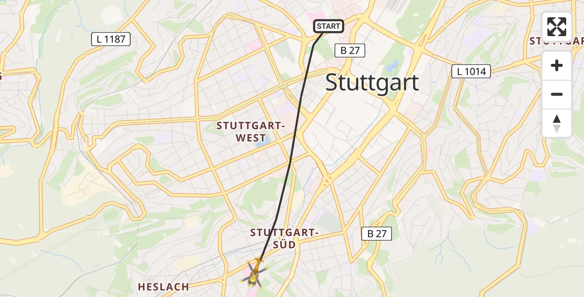 Flugroute Ambulanzhubschrauber Stuttgart - Stuttgart, 16 August 2026, 21:32