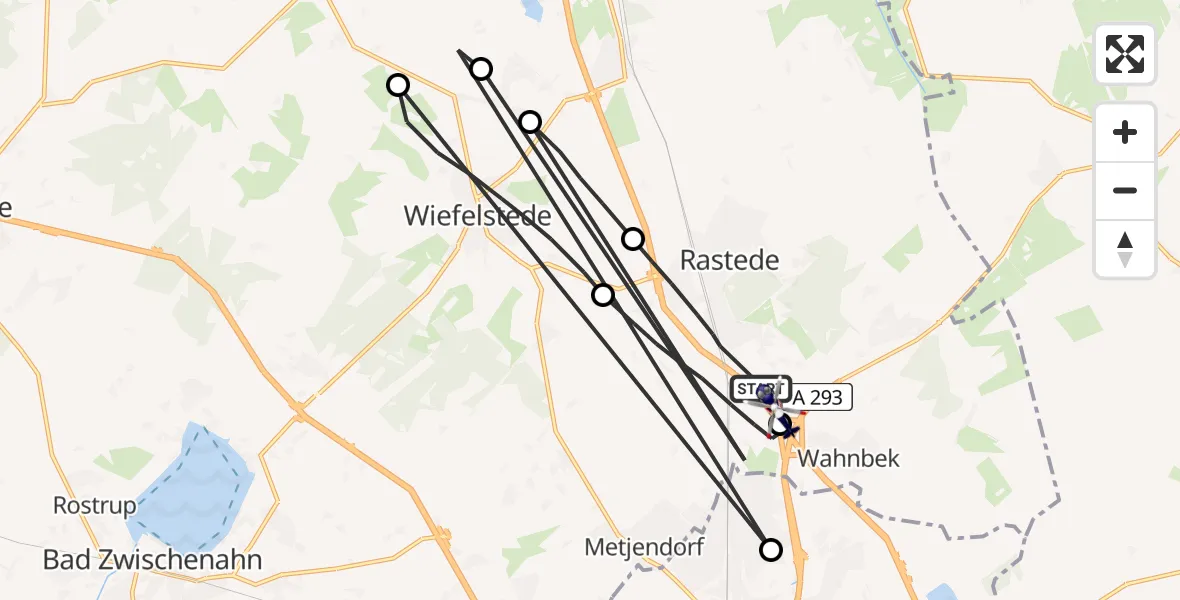 Flugroute Polizeihubschrauber Rastede - Oldenburg Police Hubschrauberlandeplatz, 16 August 2026, 21:34