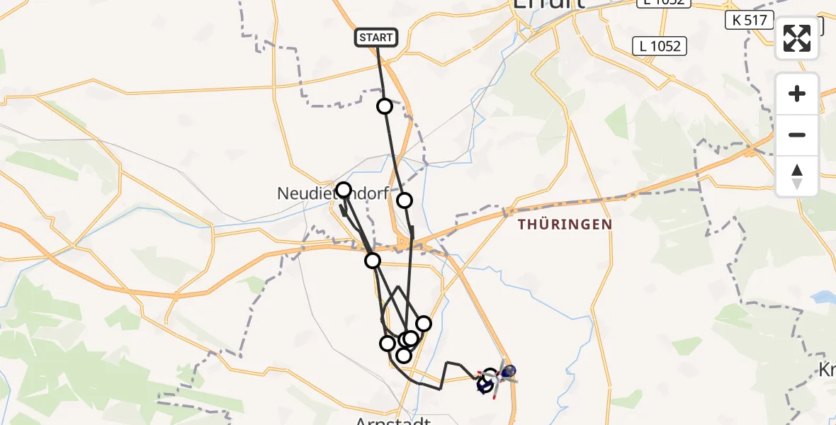 Flugroute Polizeihubschrauber Erfurt - Dornheim, 16 August 2026, 21:38