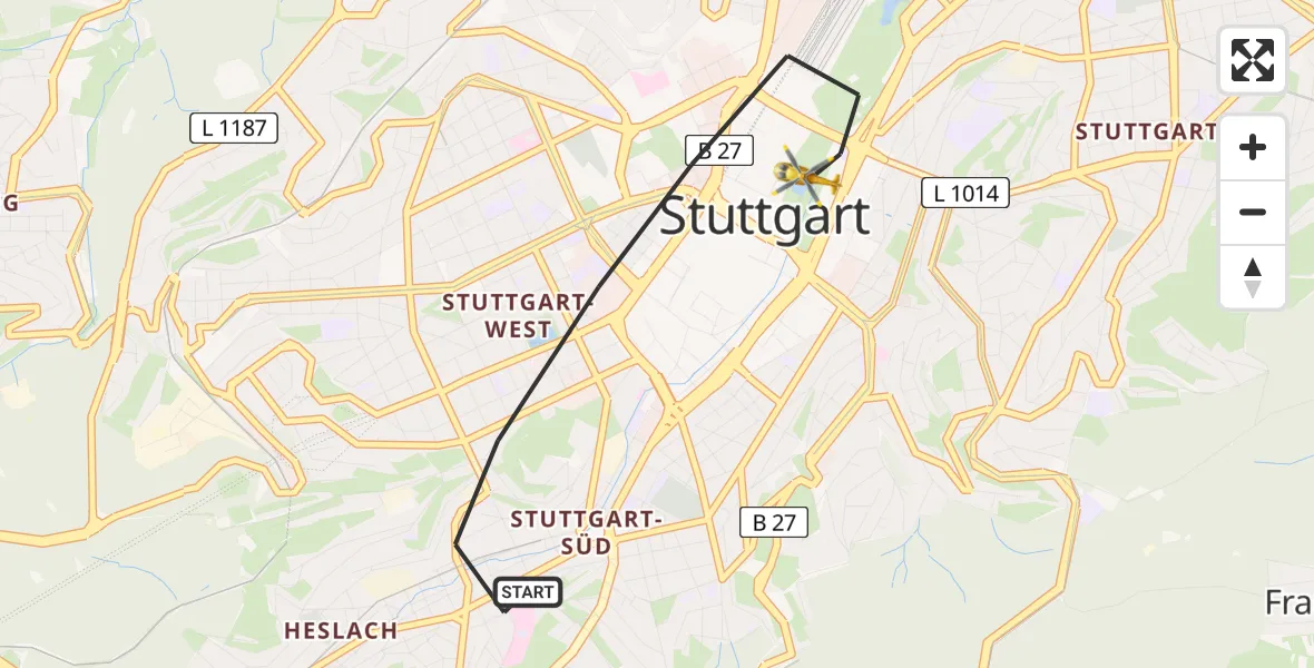 Flugroute Ambulanzhubschrauber Stuttgart - Stuttgart, 16 August 2026, 21:52