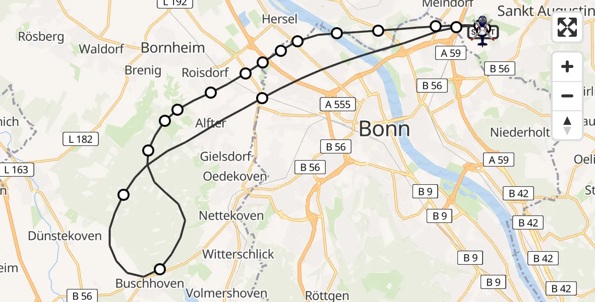 Flugroute Polizeihubschrauber Sankt Augustin - Sankt Augustin, 16 August 2026, 22:20