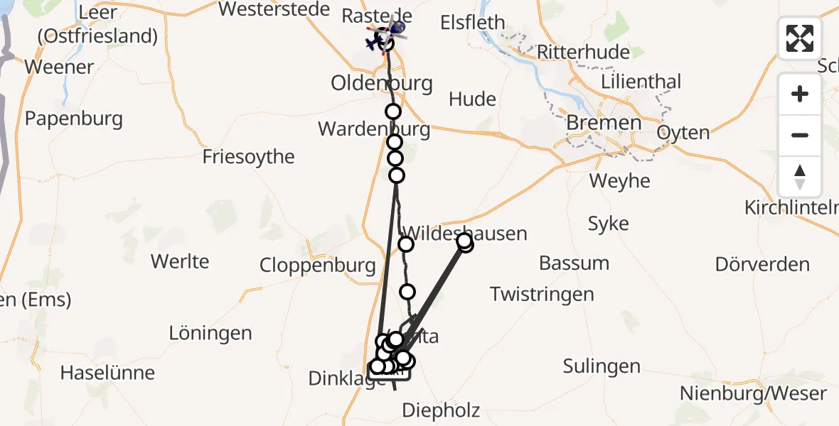 Flugroute Polizeihubschrauber Lohne (Oldenburg) - Oldenburg Police Hubschrauberlandeplatz, 16 August 2026, 23:25