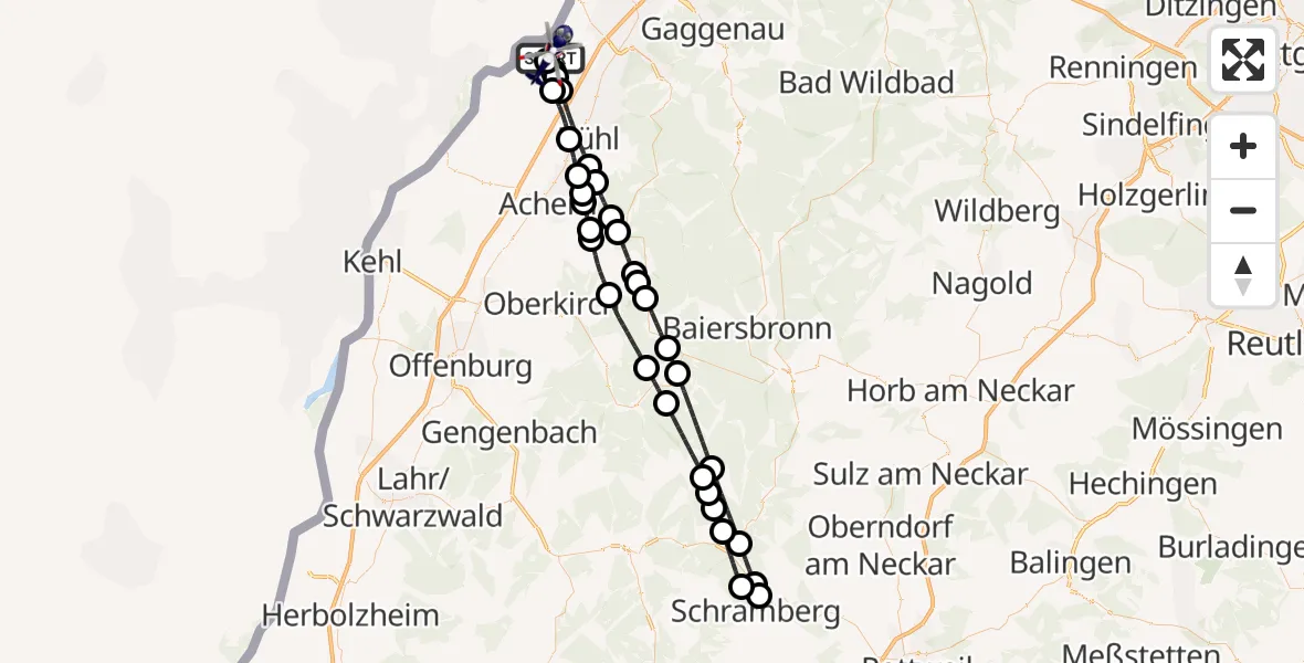 Flugroute Polizeihubschrauber Karlsruhe Baden-Baden Flughafen - Karlsruhe Baden-Baden Flughafen, 16 August 2026, 23:51