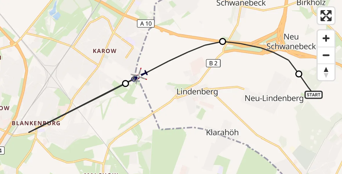 Flugroute Polizeihubschrauber Ahrensfelde Hubschrauberlandeplatz - Berlin, 16 August 2026, 23:59