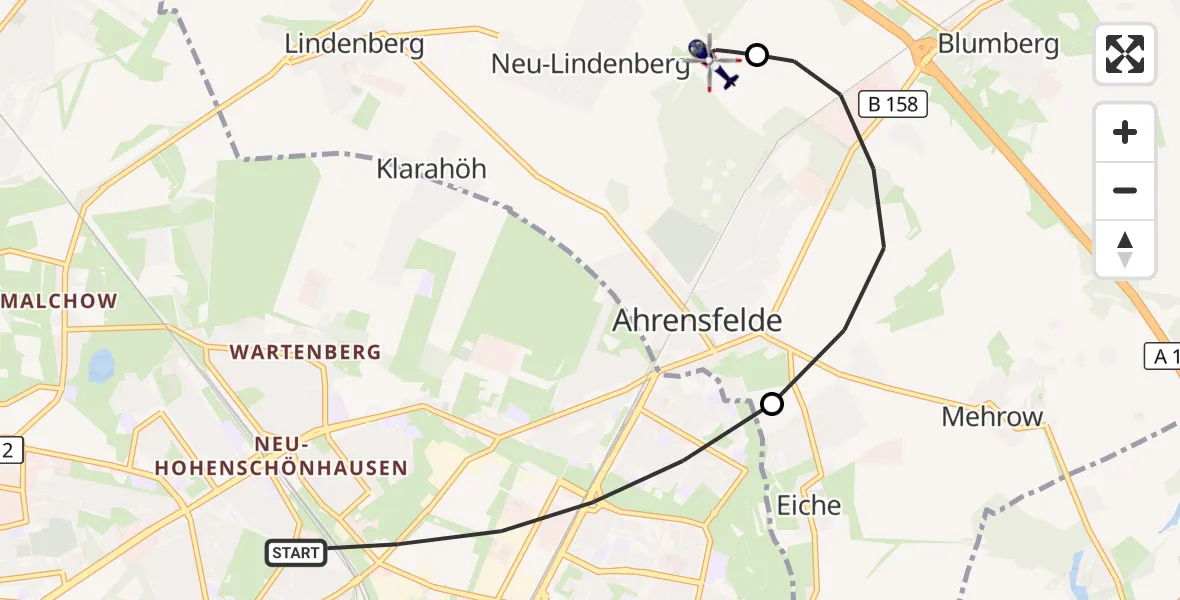 Flugroute Polizeihubschrauber Berlin - Ahrensfelde Hubschrauberlandeplatz, 17 August 2026, 01:31