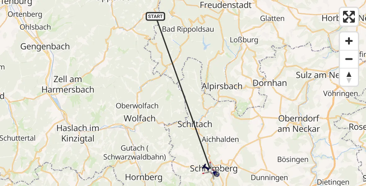 Flugroute Polizeihubschrauber Bad Peterstal-Griesbach - Schramberg, 17 August 2026, 04:59