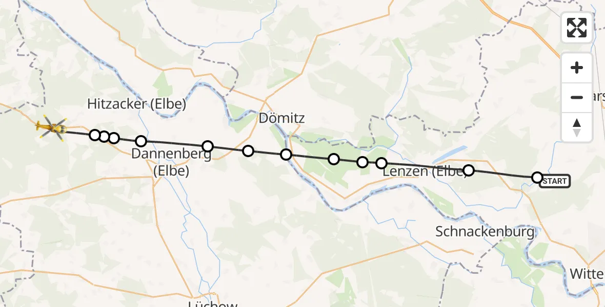 Flugroute Rettungshubschrauber Karstädt - Göhrde, 17 August 2026, 05:38