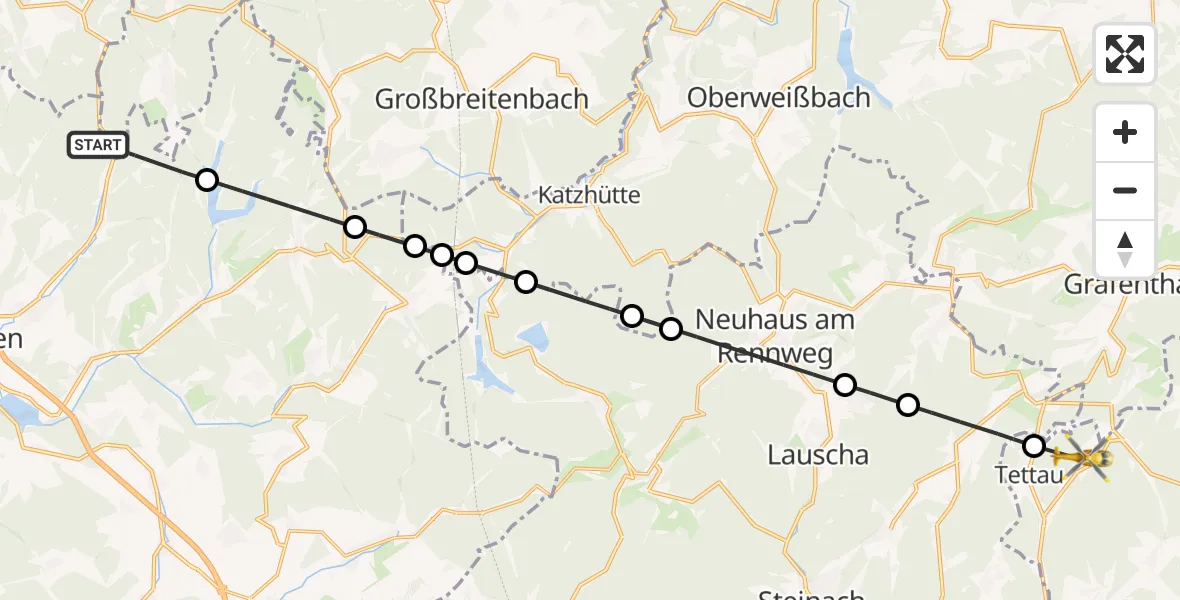 Flugroute Rettungshubschrauber Schleusingen - Tettau, 17 August 2026, 05:40