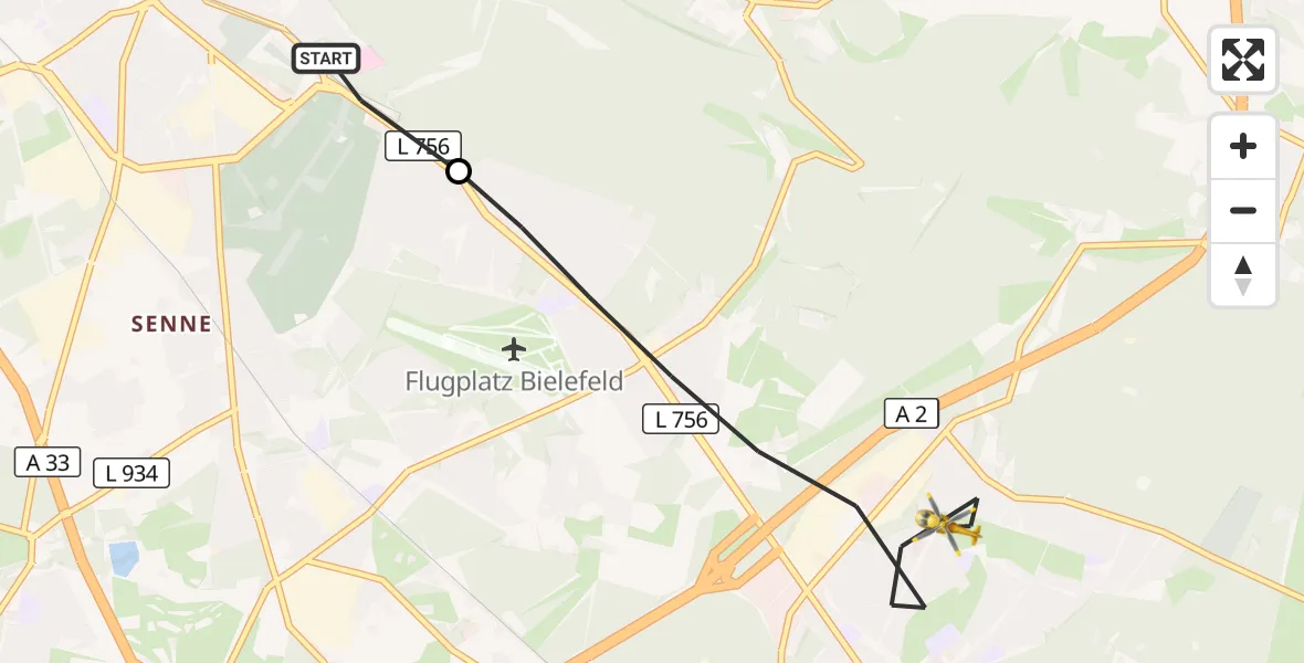 Flugroute Rettungshubschrauber Luftrettungszentrum Bielefeld - Bielefeld, 17 August 2026, 06:26