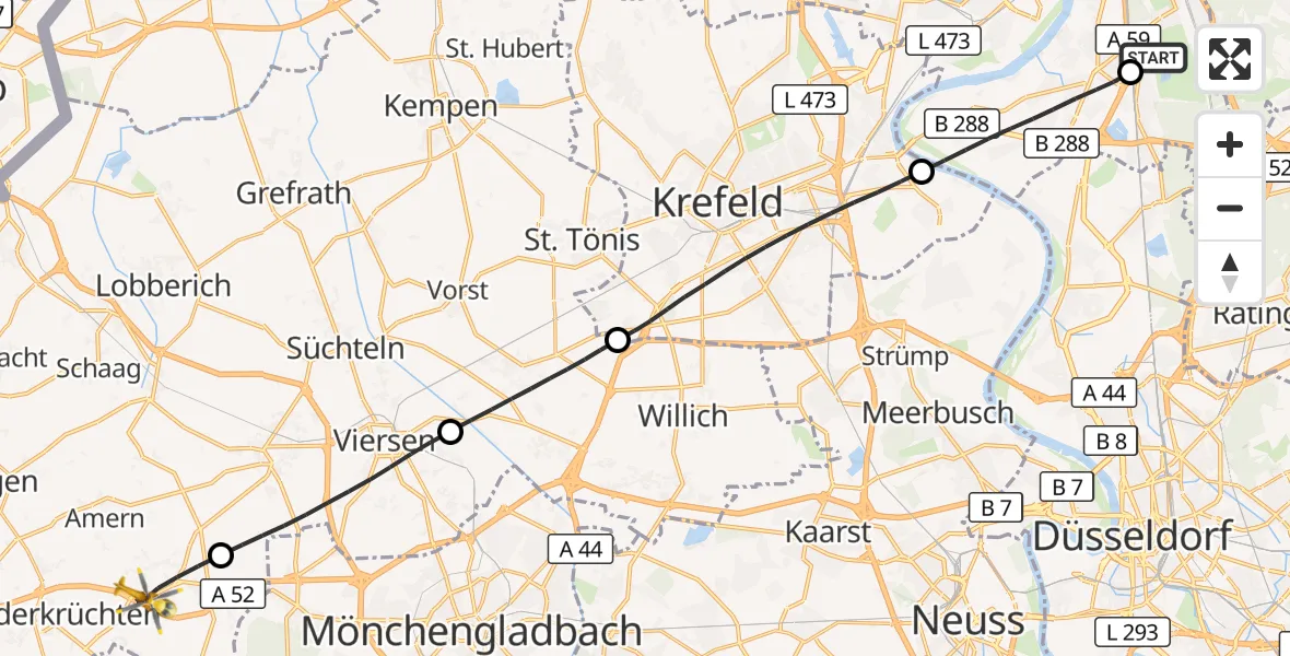 Flugroute Rettungshubschrauber Duisburg Air Rescue Hubschrauberlandeplatz (Christoph 9) - Schwalmtal, 17 August 2026, 06:42