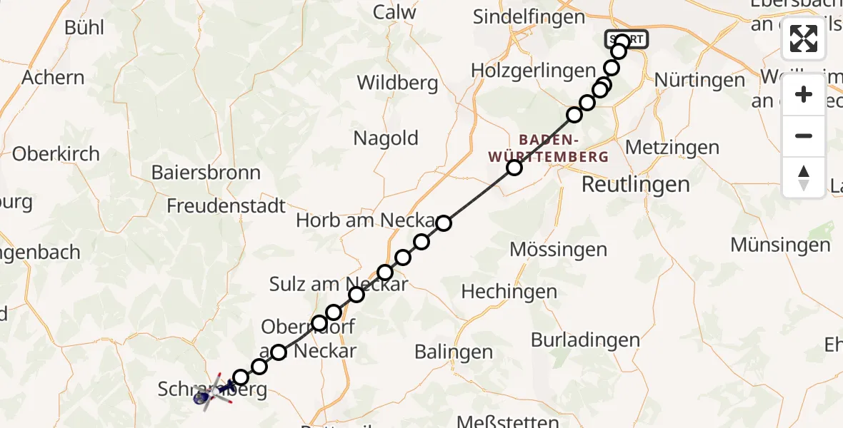 Flugroute Polizeihubschrauber Flughafen Stuttgart - Schramberg, 17 August 2026, 06:42