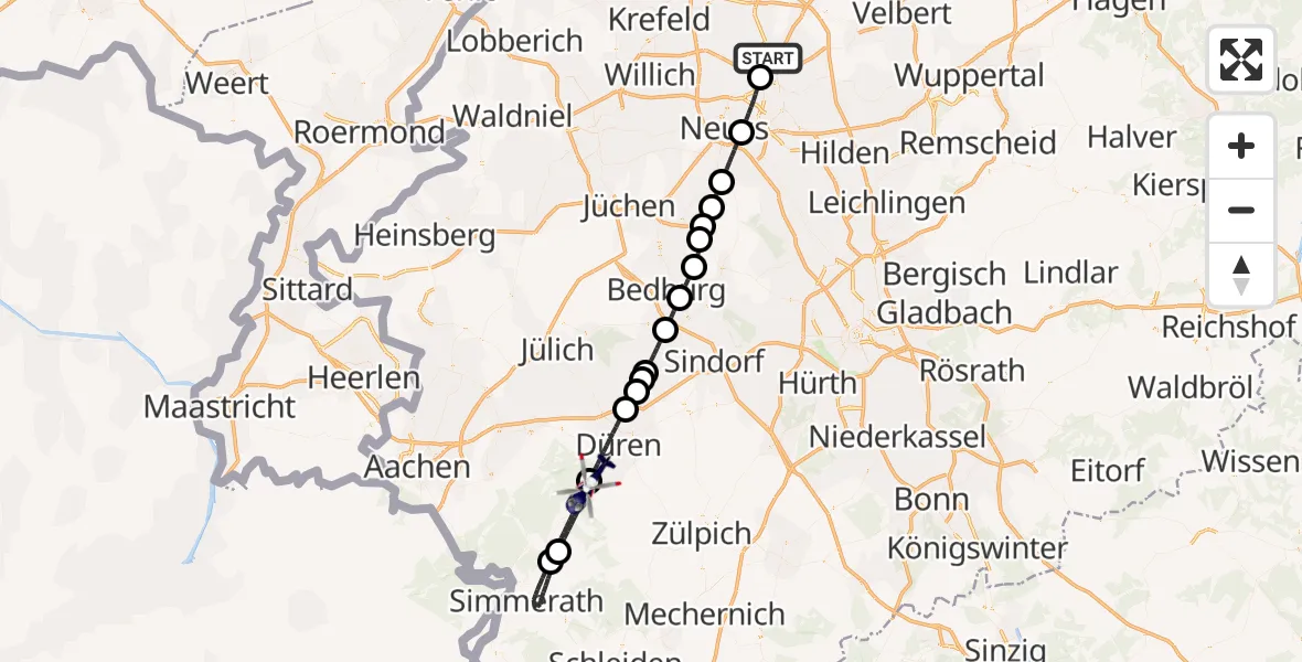 Flugroute Polizeihubschrauber Düsseldorf Flughafen - Hürtgenwald, 17 August 2026, 06:45