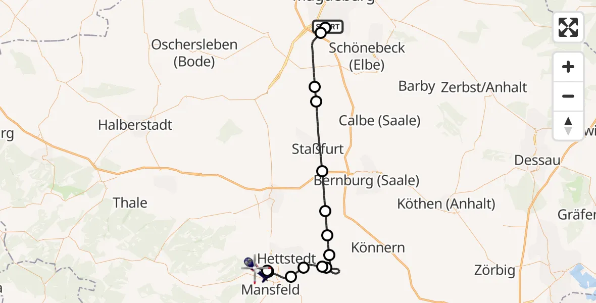 Flugroute Polizeihubschrauber Magdeburg City Flugplatz - Arnstein, 17 August 2026, 06:47