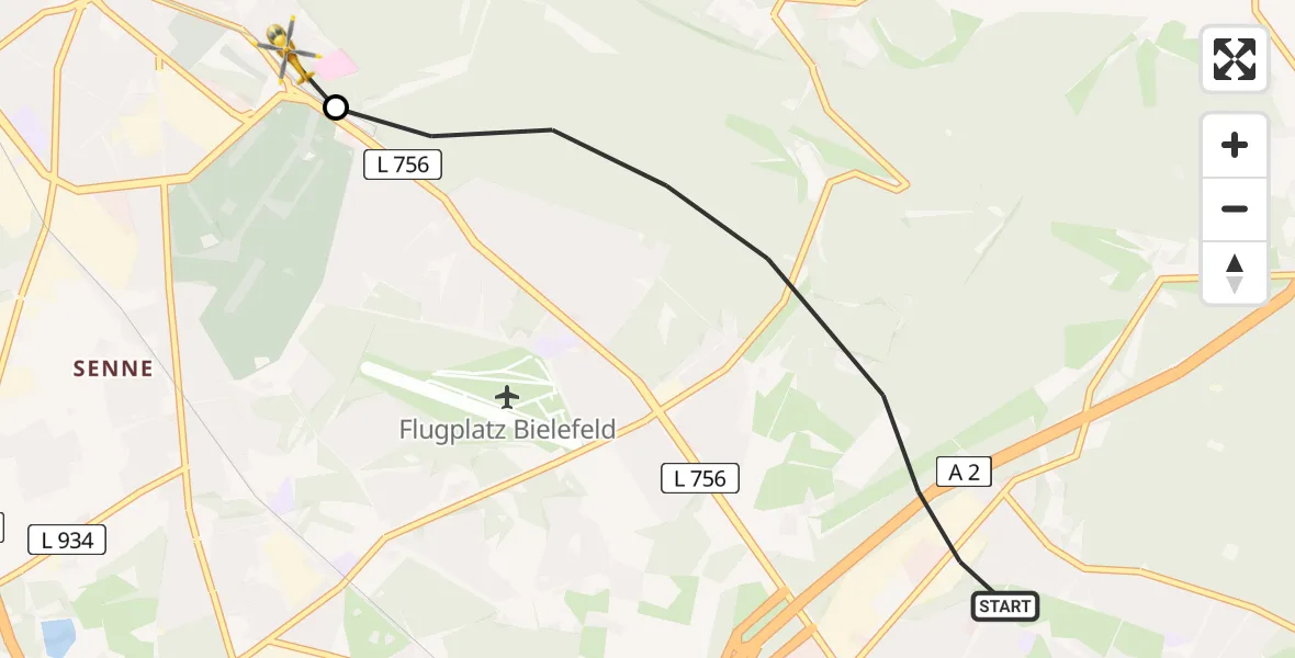 Flugroute Rettungshubschrauber Bielefeld - Luftrettungszentrum Bielefeld, 17 August 2026, 06:56