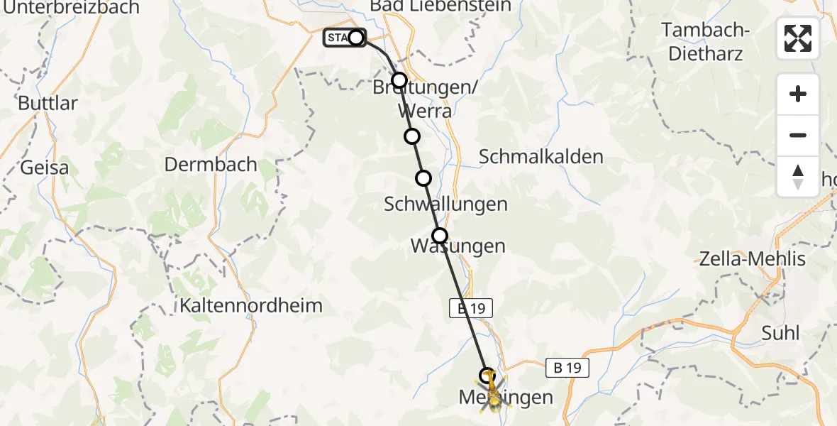 Flugroute Ambulanzhubschrauber Bad Salzungen - Meiningen, 17 August 2026, 06:59