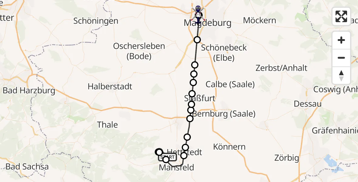 Flugroute Polizeihubschrauber Arnstein - Magdeburg Hospital, 17 August 2026, 07:22