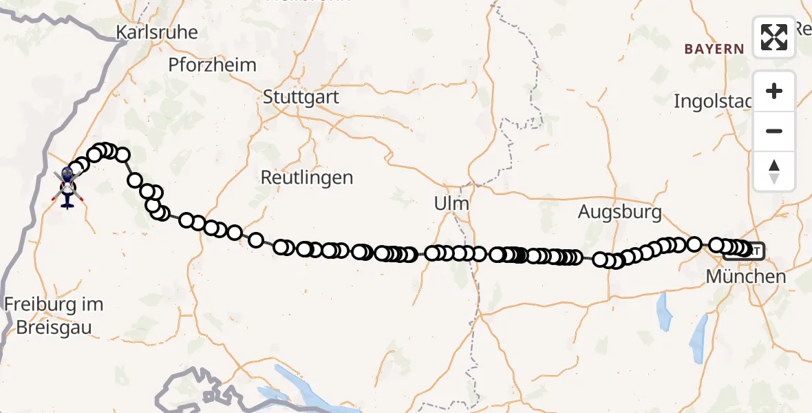 Flugroute Polizeihubschrauber Oberschleißheim - Offenburg-Baden Flugplatz, 17 August 2026, 07:33