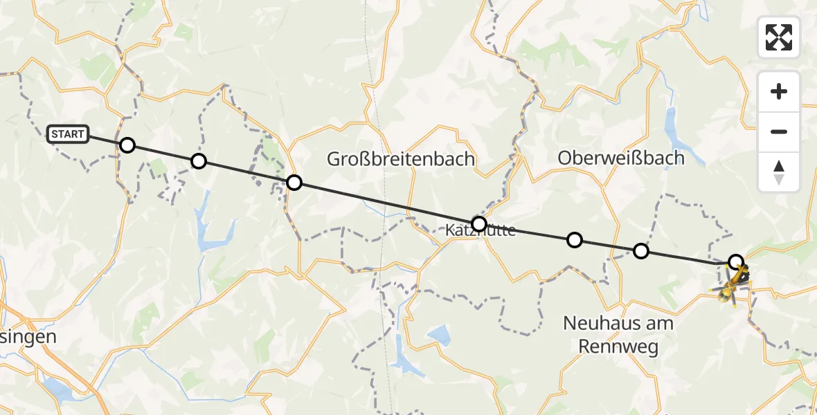 Flugroute Rettungshubschrauber Suhl - Saalfeld/Saale, 17 August 2026, 07:37