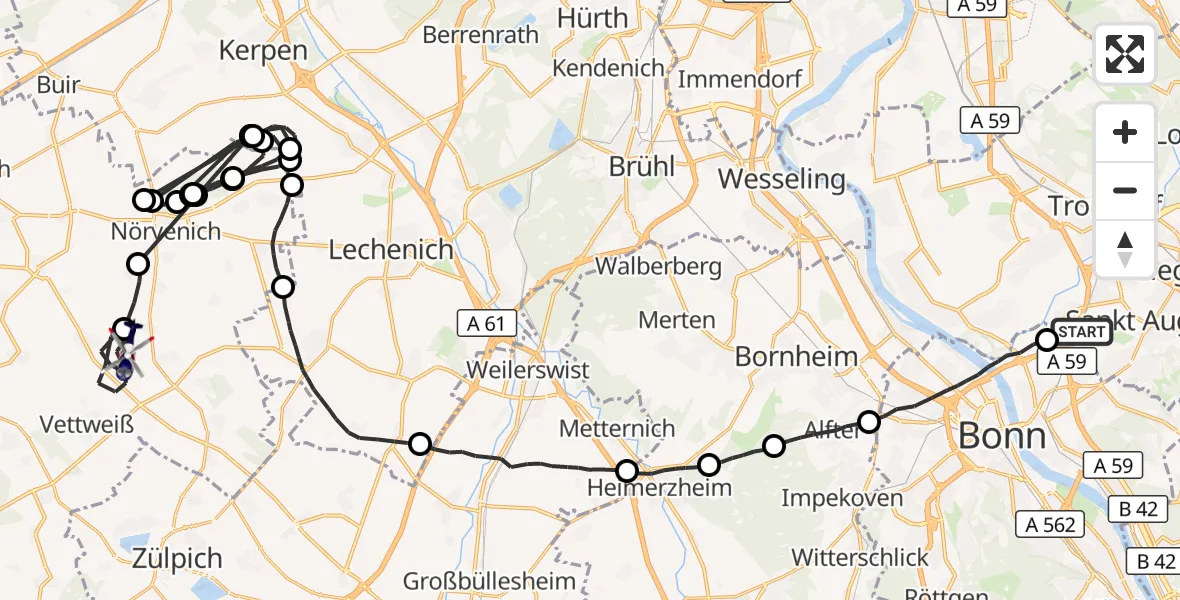 Flugroute Polizeihubschrauber Sankt Augustin - Vettweiß, 17 August 2026, 07:41