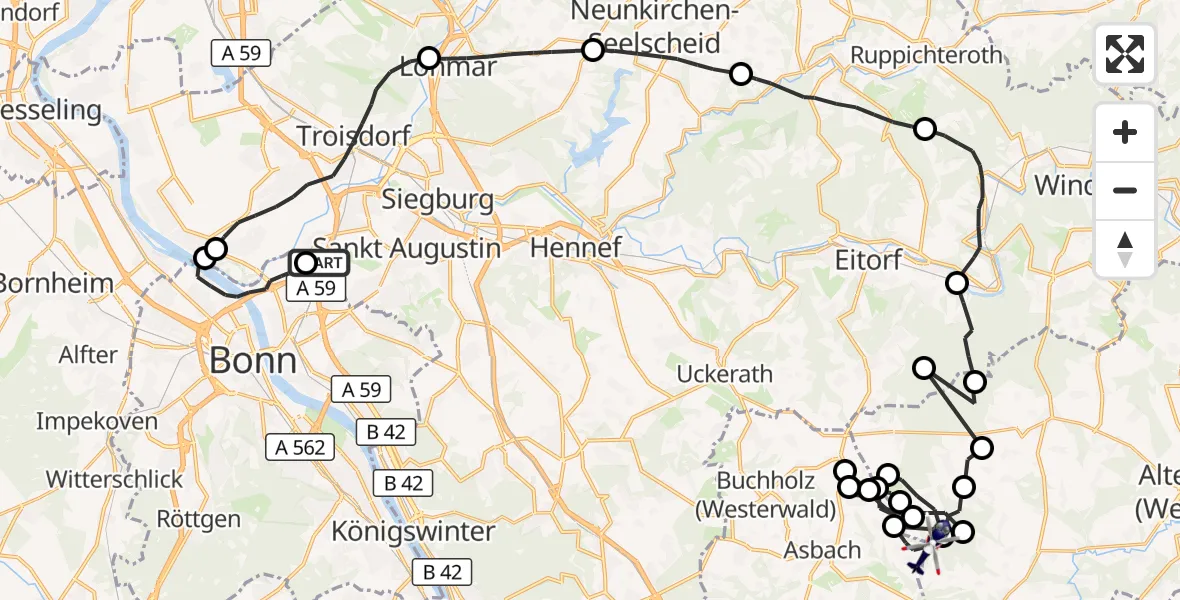 Flugroute Polizeihubschrauber Sankt Augustin - Kescheid, 17 August 2026, 07:42