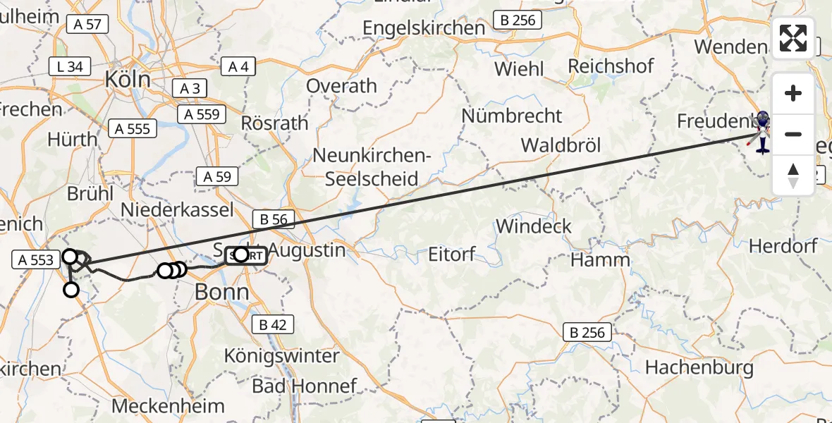 Flugroute Polizeihubschrauber Sankt Augustin - Freudenberg, 17 August 2026, 07:43
