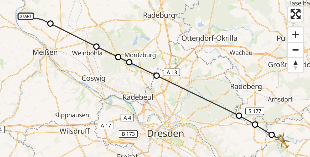 Flugroute Rettungshubschrauber Diera-Zehren - Dürrröhrsdorf-Dittersbach, 17 August 2026, 07:54