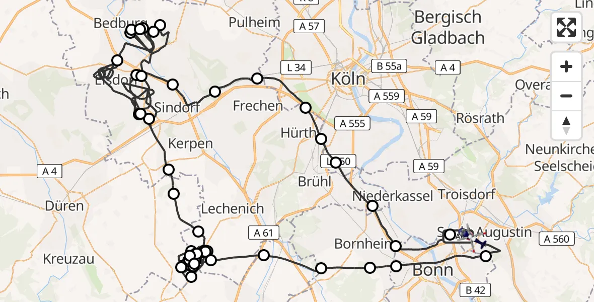 Flugroute Polizeihubschrauber Sankt Augustin - Bonn-Hangelar Flugplatz, 17 August 2026, 07:54