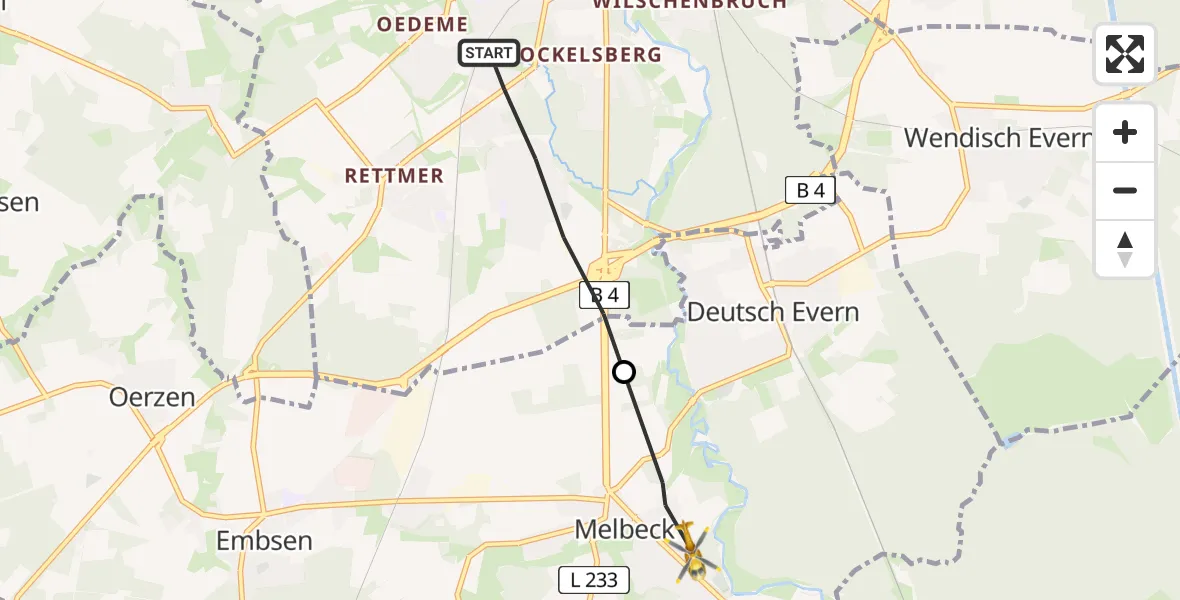 Flugroute Rettungshubschrauber Lüneburg - Melbeck, 17 August 2026, 08:07