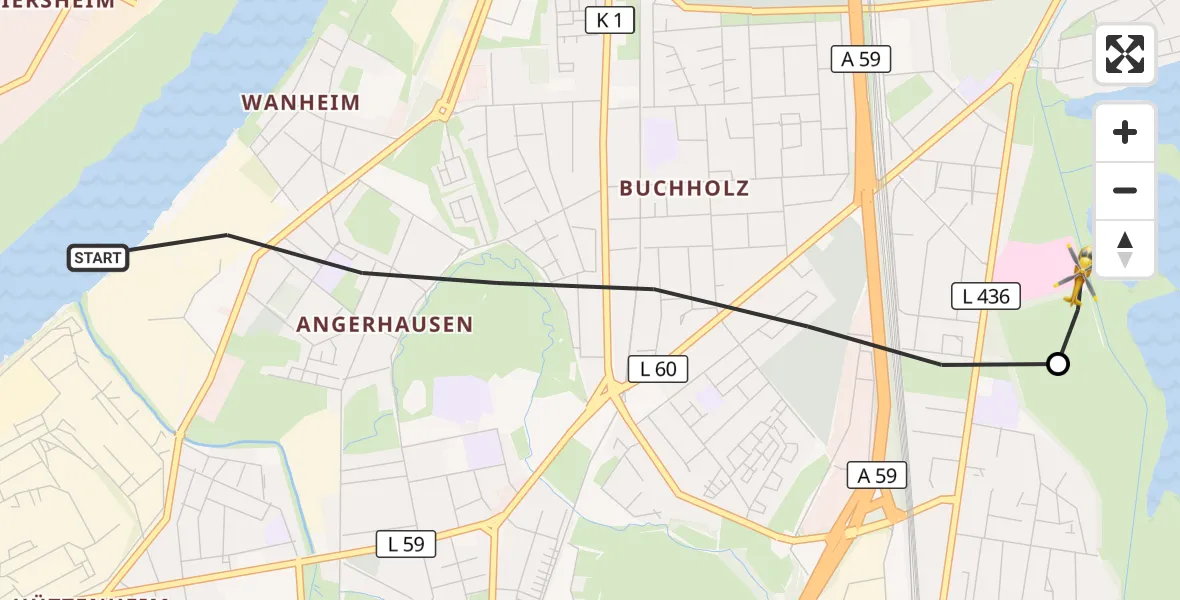 Flugroute Rettungshubschrauber Duisburg - Duisburg Air Rescue Hubschrauberlandeplatz (Christoph 9), 17 August 2026, 08:10