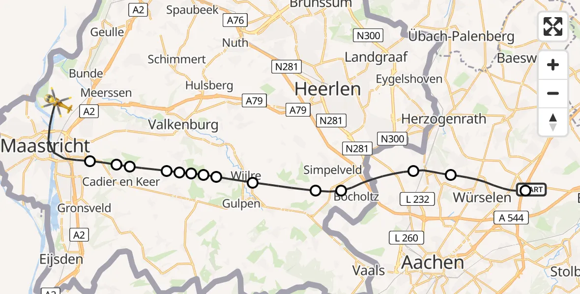 Flugroute Rettungshubschrauber Aachen-Merzbrück Flughafen - Maastricht, 17 August 2026, 08:13