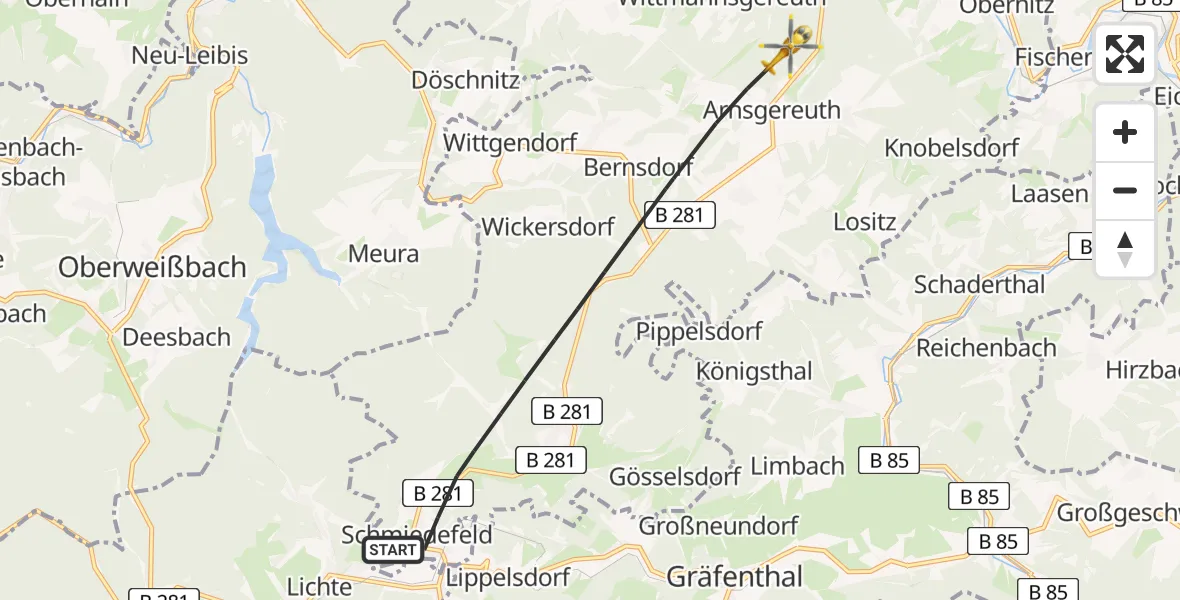 Flugroute Rettungshubschrauber Saalfeld/Saale - Saalfeld/Saale, 17 August 2026, 08:14