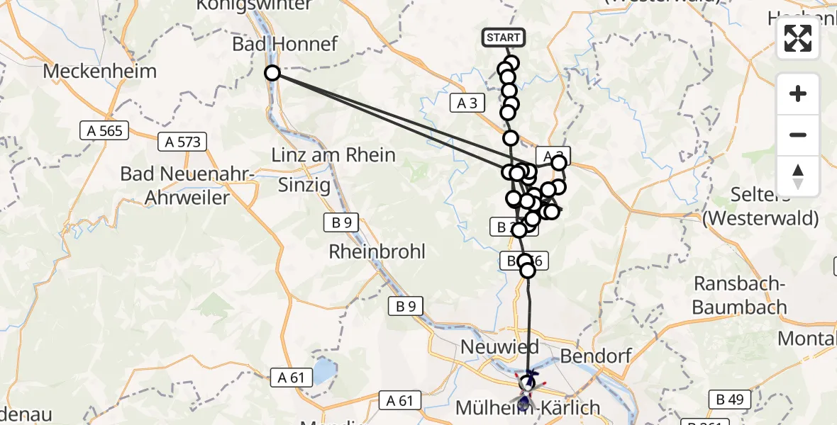 Flugroute Polizeihubschrauber Asbach - Mülheim-Kärlich, 17 August 2026, 08:23