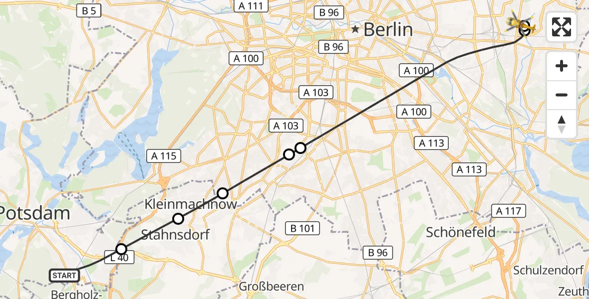 Flugroute Rettungshubschrauber Potsdam - Berlin Emergency Hospital, 17 August 2026, 08:33