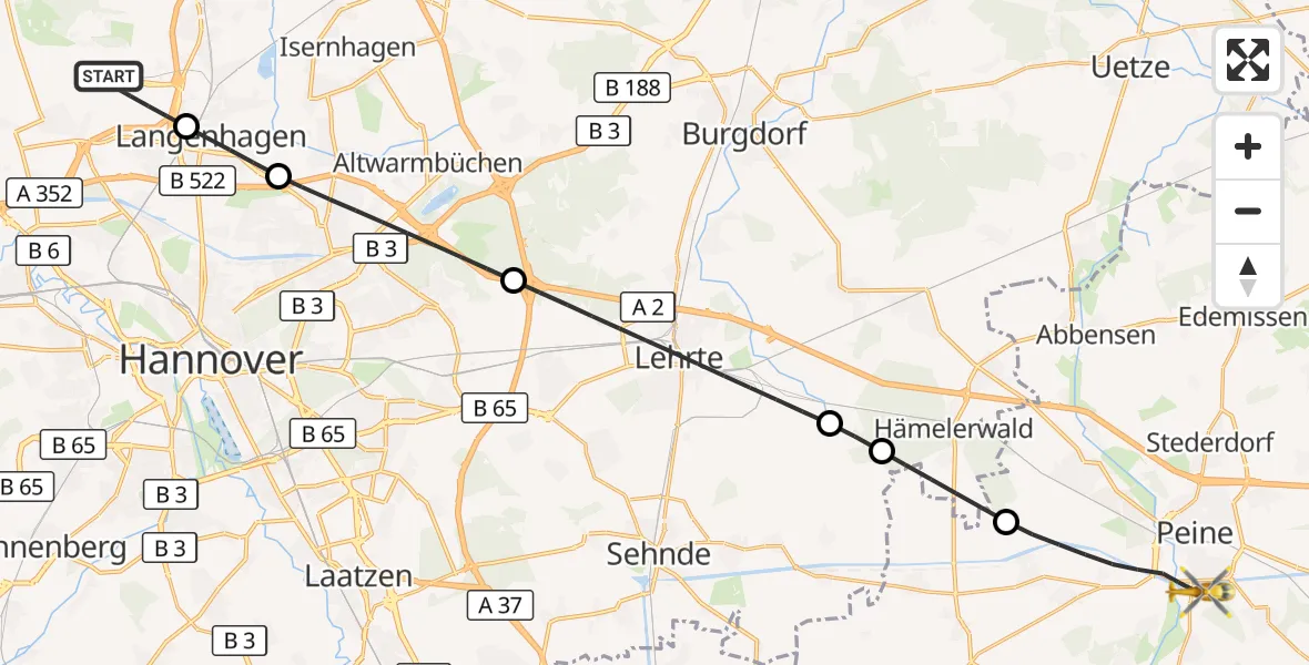 Flugroute Rettungshubschrauber Flughafen Hannover - Peine, 17 August 2026, 08:34