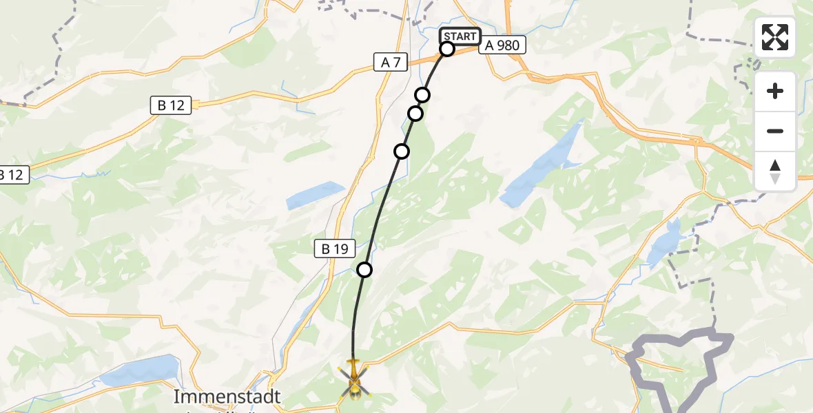 Flugroute Rettungshubschrauber Kempten-Durach Flugplatz - Rettenberg, 17 August 2026, 08:38