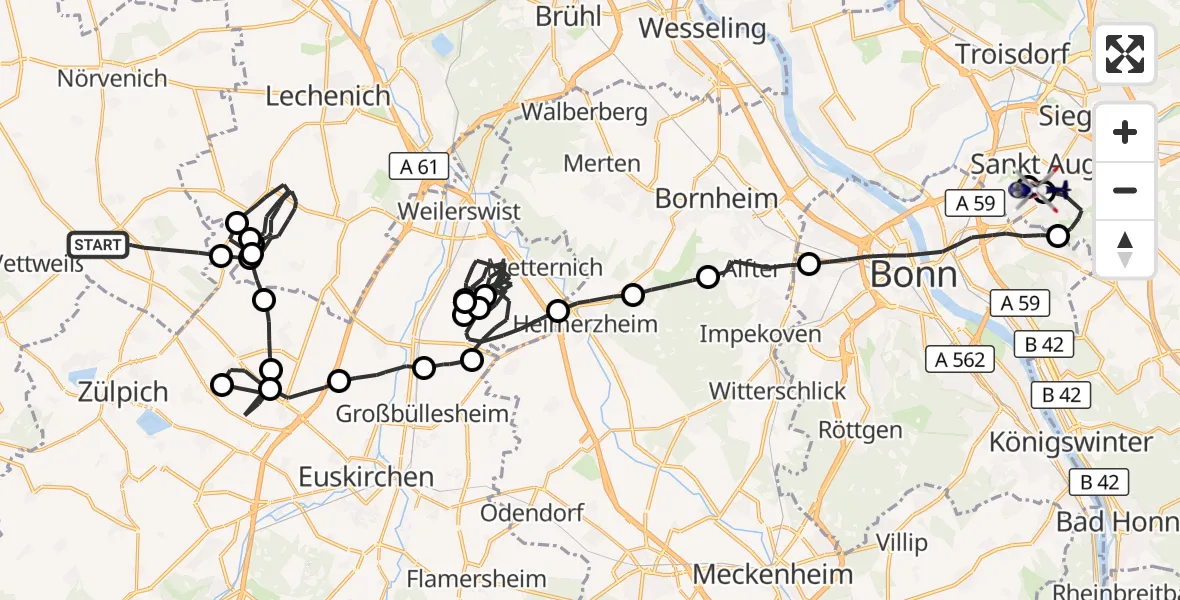 Flugroute Polizeihubschrauber Vettweiß - Sankt Augustin, 17 August 2026, 08:45